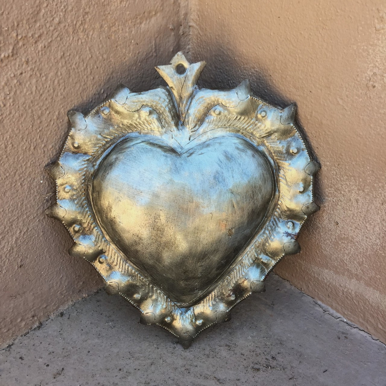 Milagro Metal Heart with Spike, Inspirational Wall Decor, Handmade in Haiti from recycled oil drums 8.75 X 10"