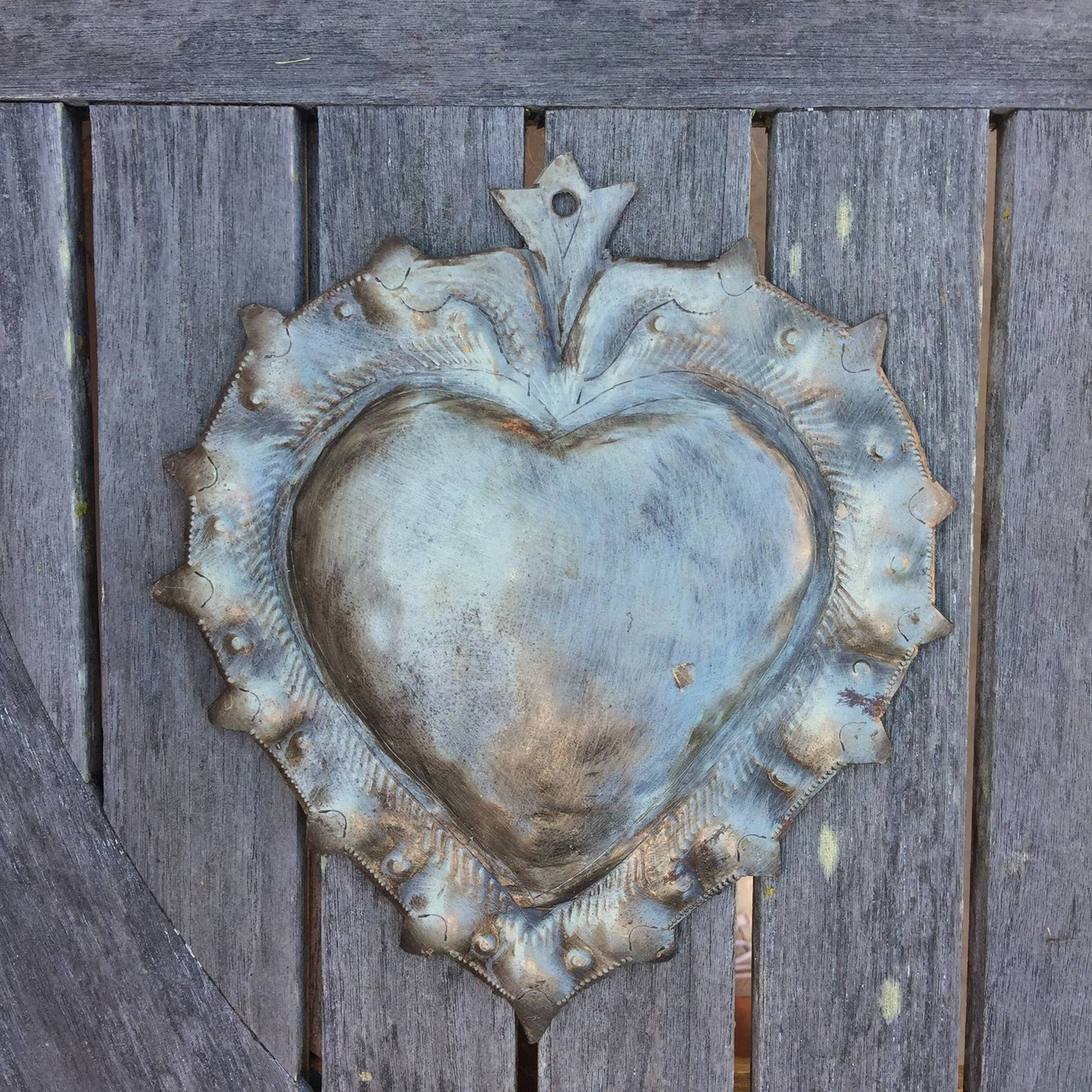 Milagro Metal Heart with Spike, Inspirational Wall Decor, Handmade in Haiti from recycled oil drums 8.75 X 10"