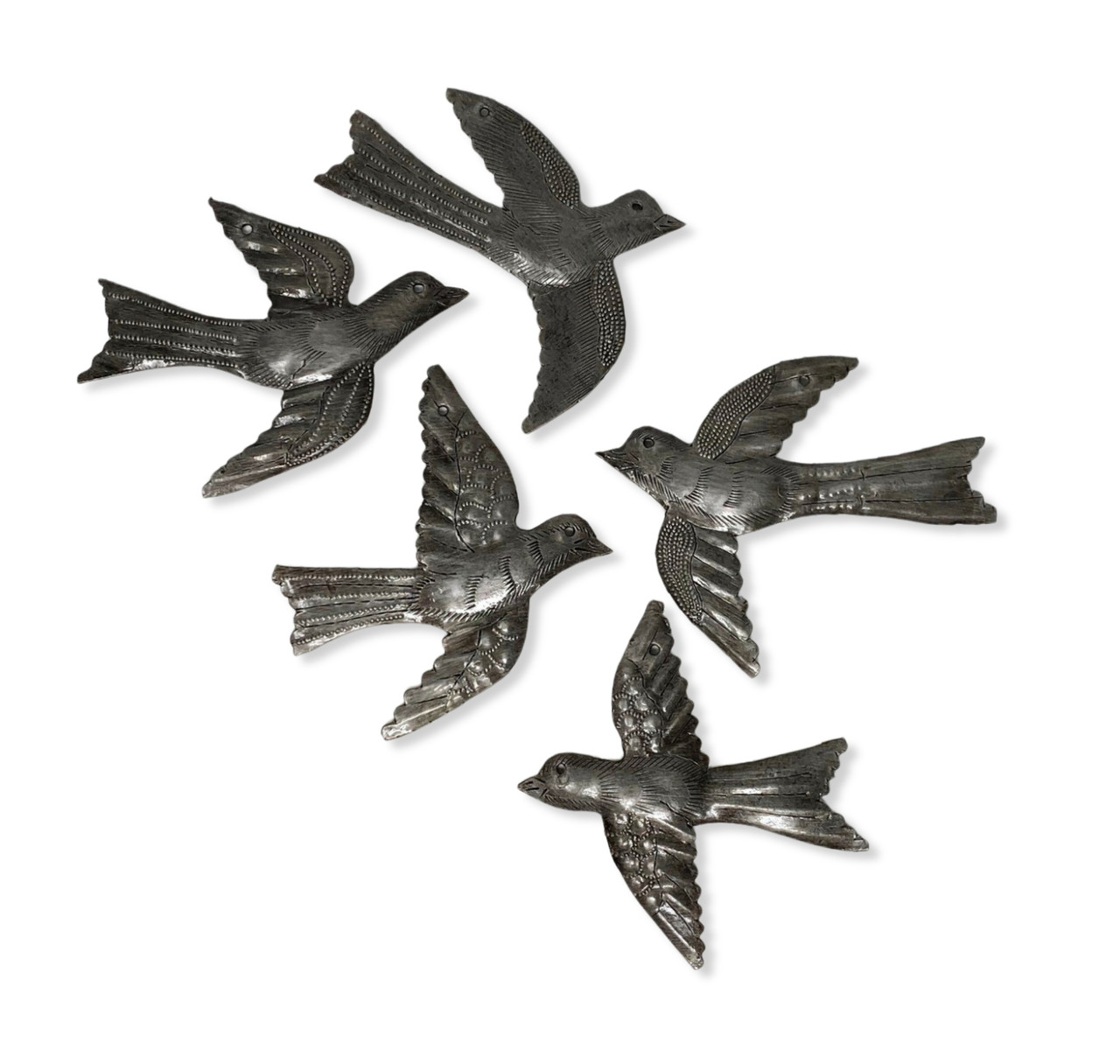 set of 5 metal birds