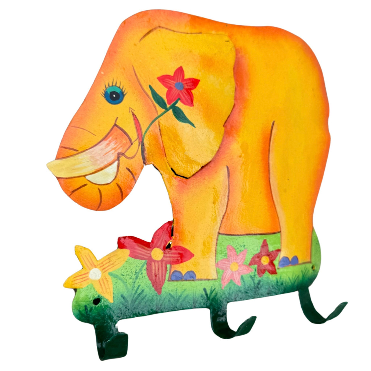 Hand painted Elephant wall hook, Colorful Home Decor, Vintage Haitian Folk Art, Wooden Wall Hook, Elephant Home Decor, Nursery Room Decor, Children's Room Decor
