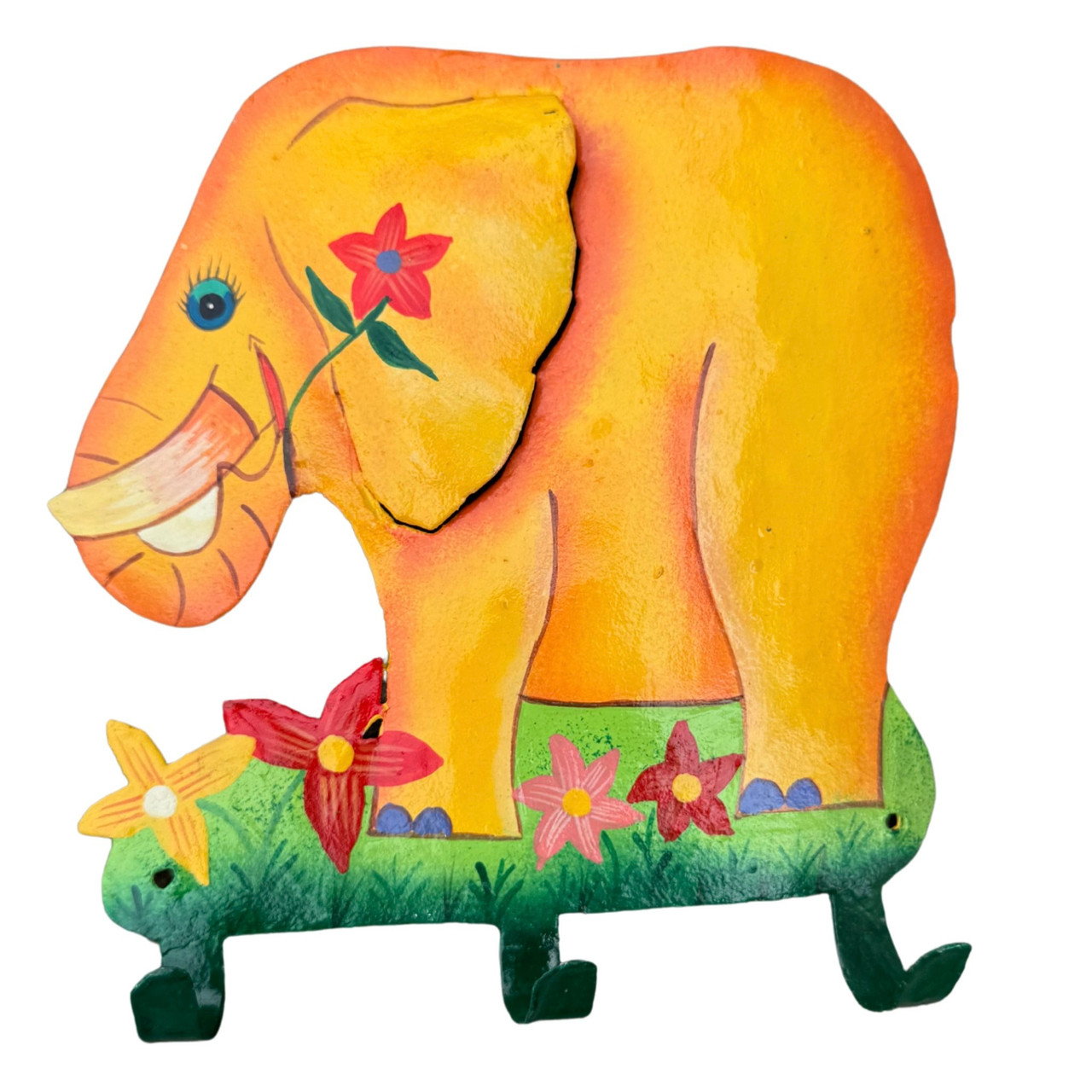Hand painted Elephant wall hook, Colorful Home Decor, Vintage Haitian Folk Art, Wooden Wall Hook, Elephant Home Decor, Nursery Room Decor, Children's Room Decor