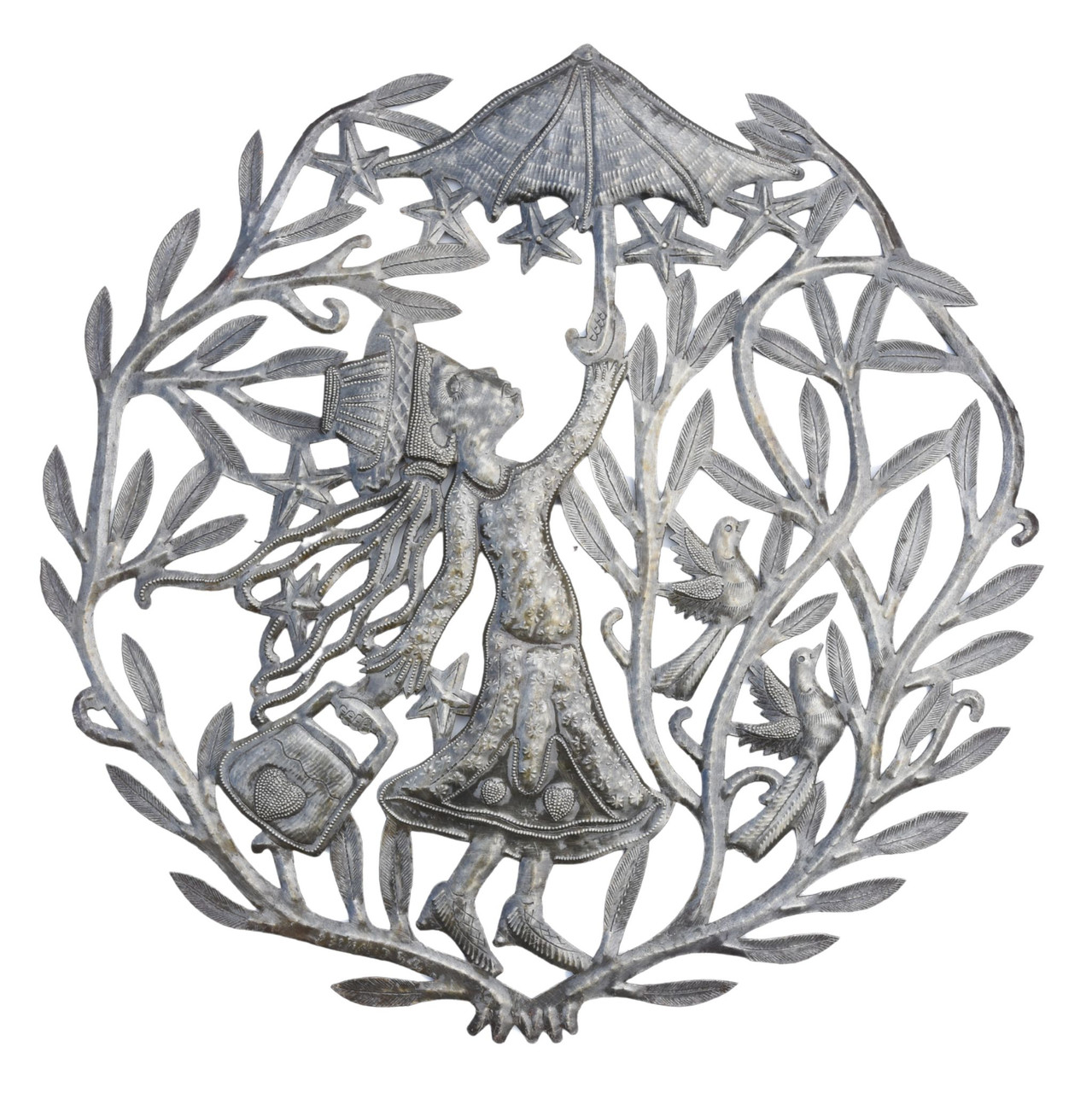 Girl holding umbrella, Haitian metal Folk Art Girl holding umbrella, Haitian metal Folk Art