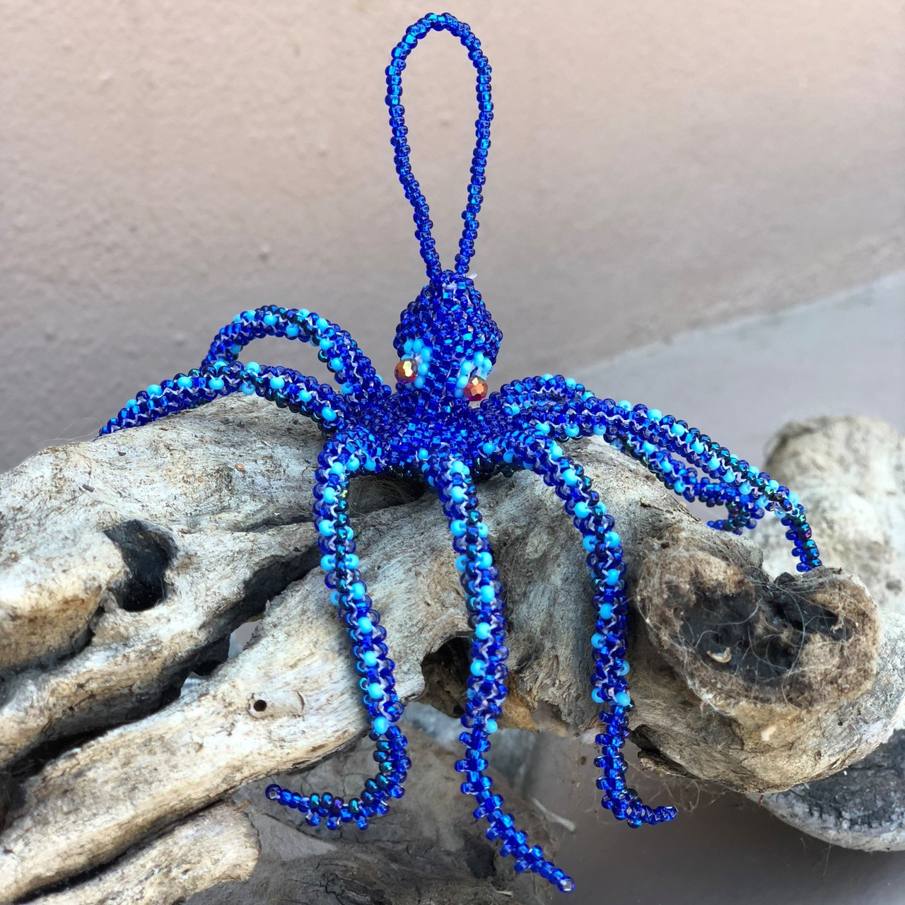 Octopus Aqua Teal, Ornament, Hand Beaded made in Guatemala