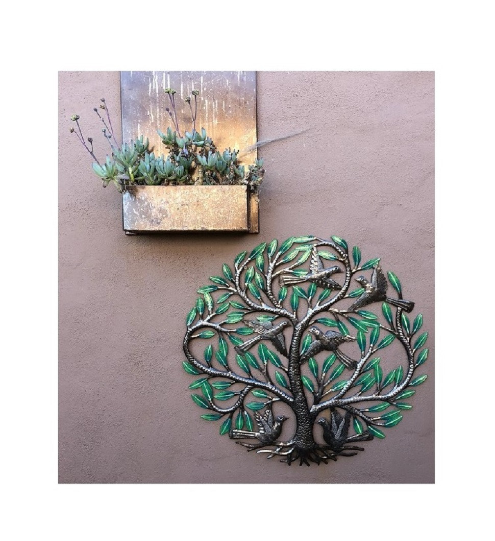 Garden Tree Painted, Metal Decor Plaque, Tree of life, Handmade in Haiti 23"