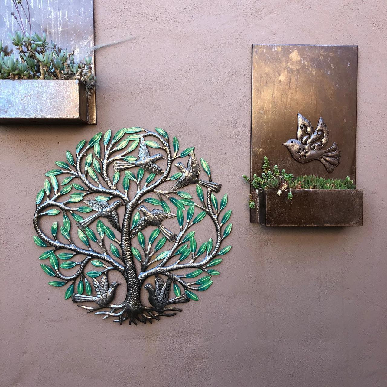 Garden Tree Painted, Metal Decor Plaque, Tree of life, Handmade in Haiti 23"