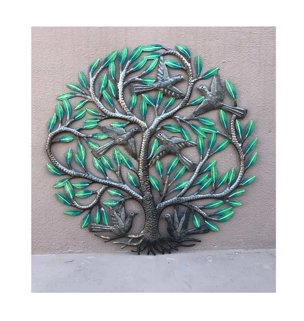 Garden Tree Painted, Metal Decor Plaque, Tree of life, Handmade in Haiti 23"