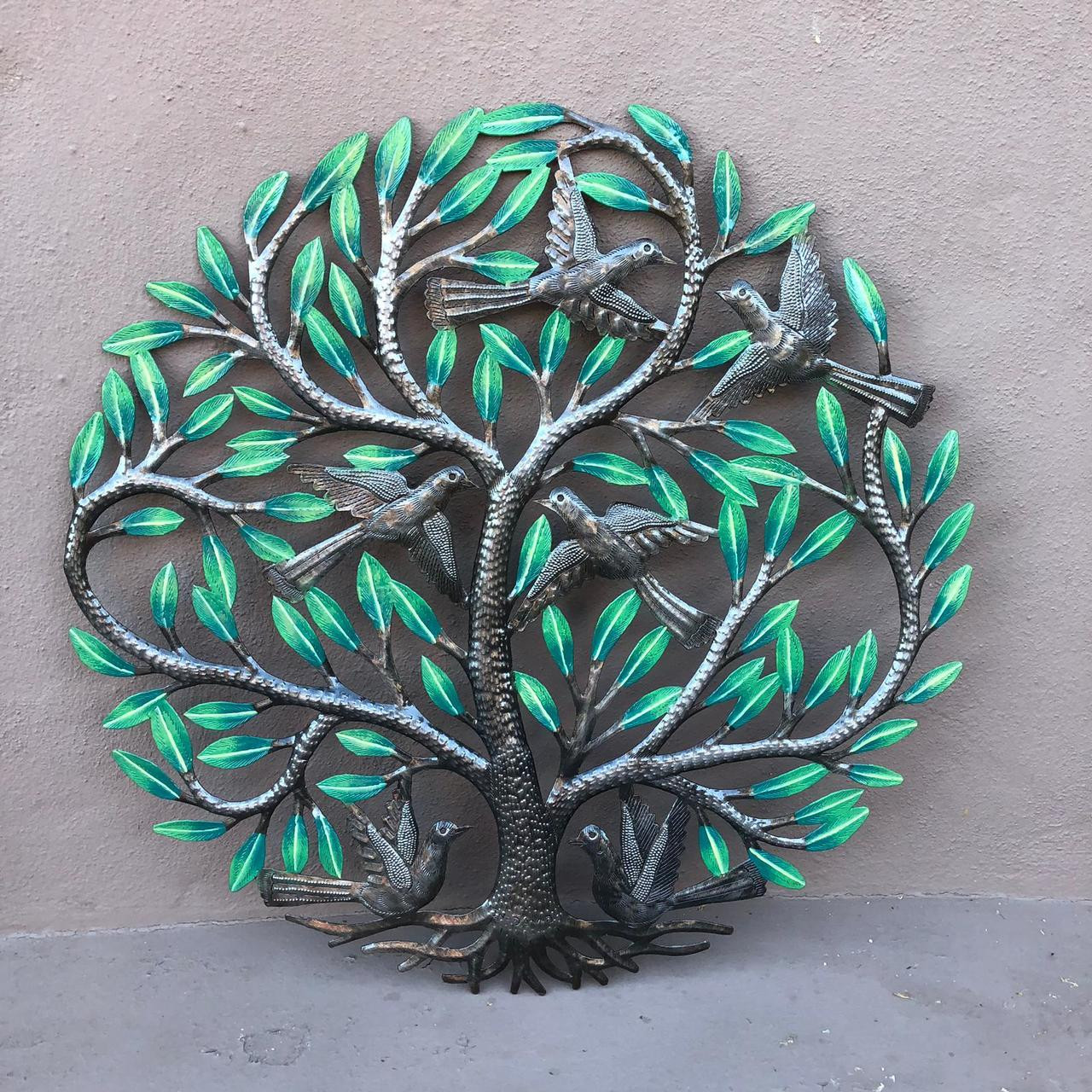 Garden Tree Painted, Metal Decor Plaque, Tree of life, Handmade in Haiti 23"