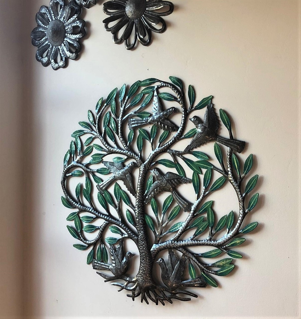 Garden Tree Painted, Metal Decor Plaque, Tree of life, Handmade in Haiti 23"