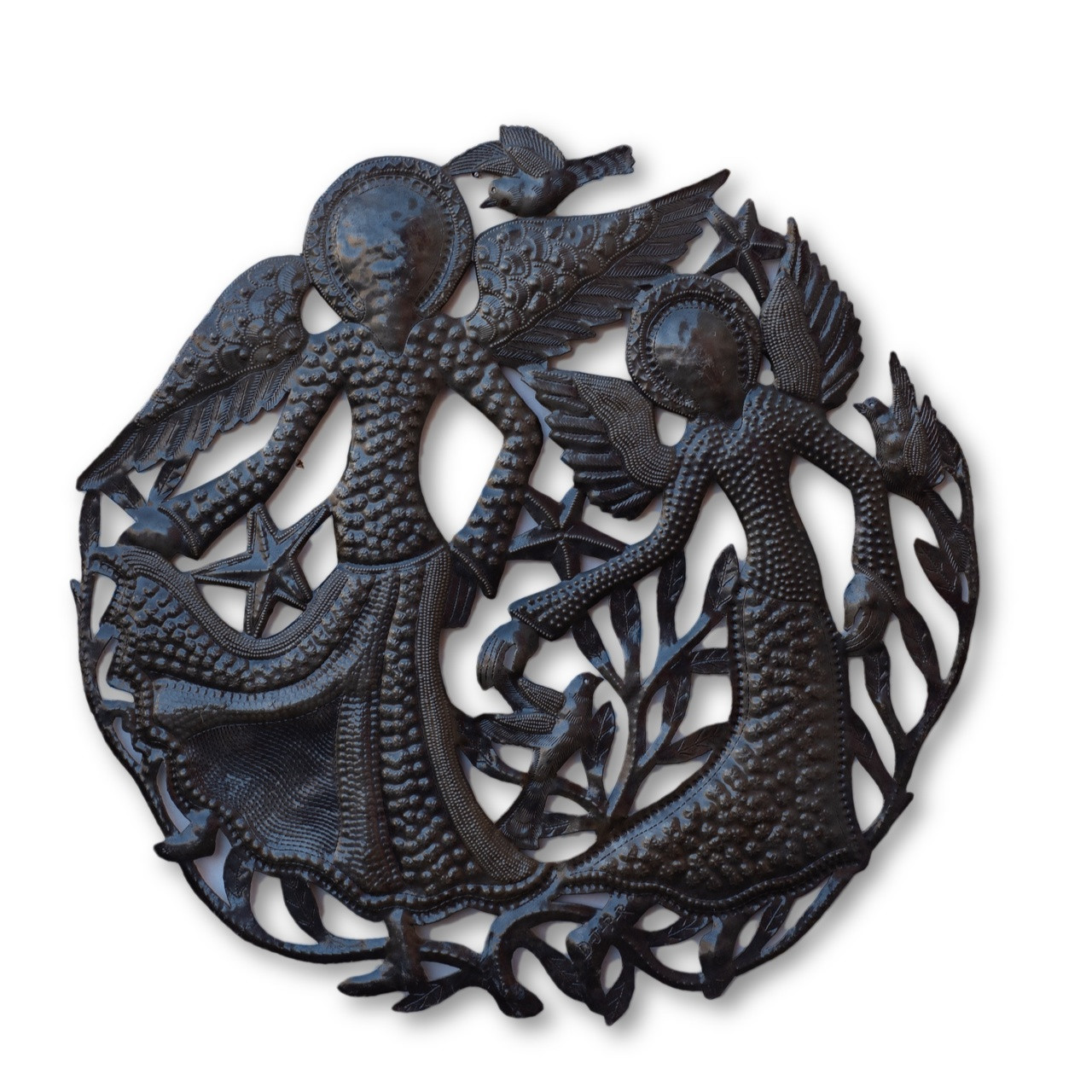 Dancing Angels, Quality Haitian Metal Sculpture, One-of-a-Kind, Limited Edition, Angelic, Christmas Present, Stars, Skies, Housewarming Gift