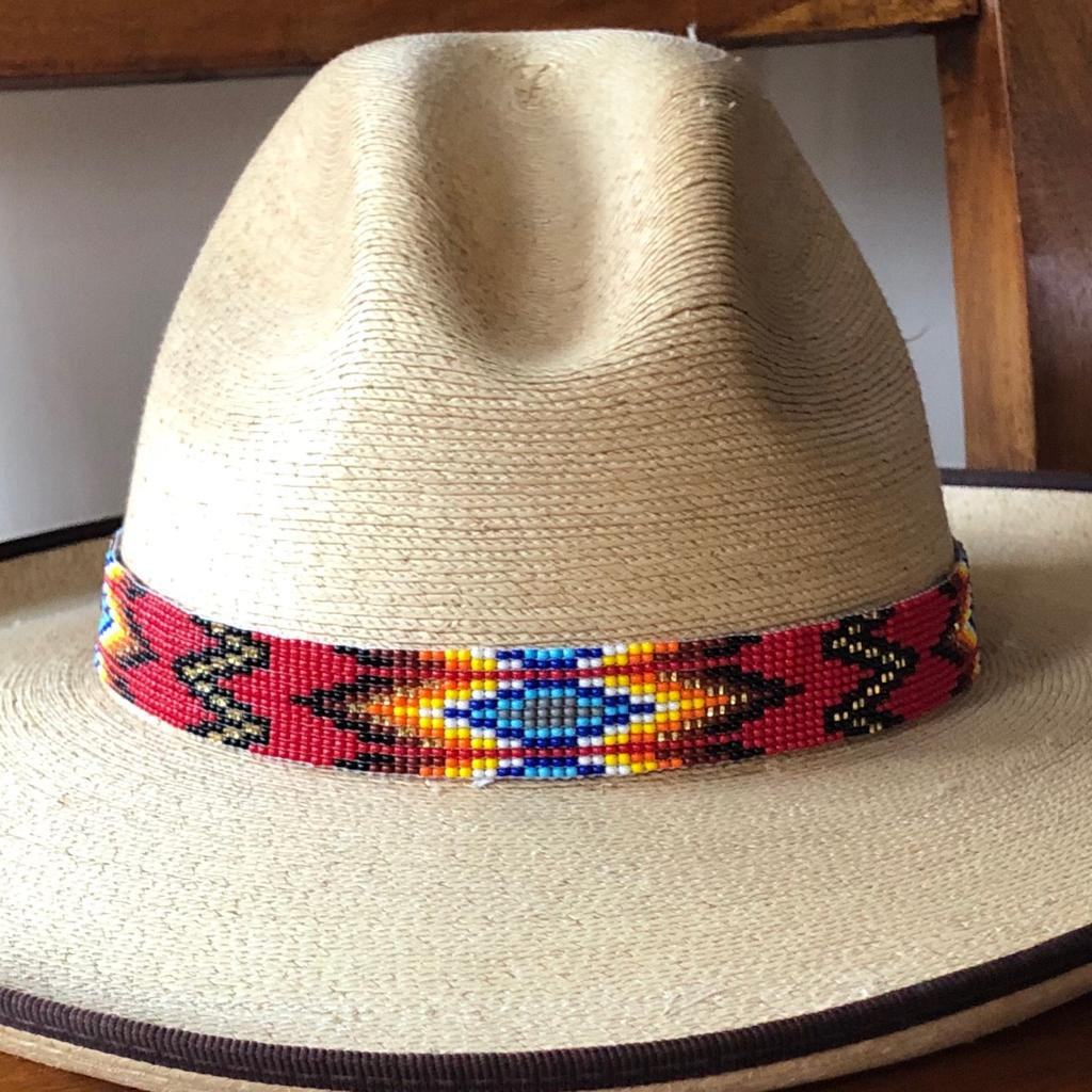 southwestern hat band, cowgirl hat accessory, rodeo fashion, boho western style, artisan beadwork, panama hat band, cowboy hat band