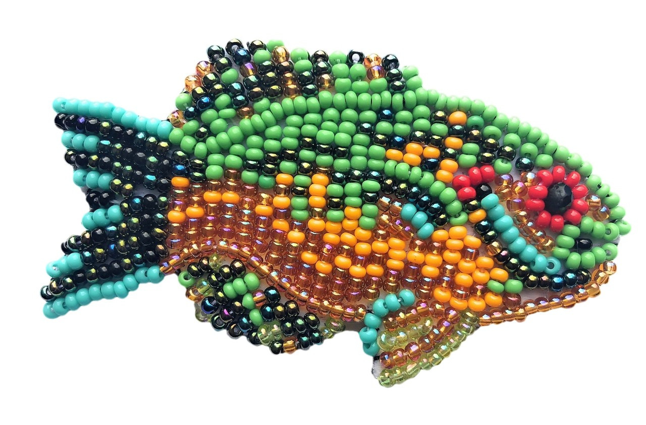 Beaded Fish Collection, with pin Attached, Small Figurine, Brooch, Handmade in Guatemala 2.75"