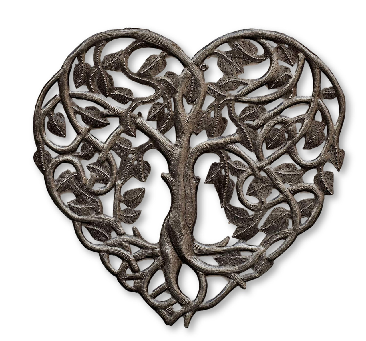 Heart Shaped Tree of Life Handcrafted in Haiti for Indoor/Outdoor Home Decor, 14.25x14.25