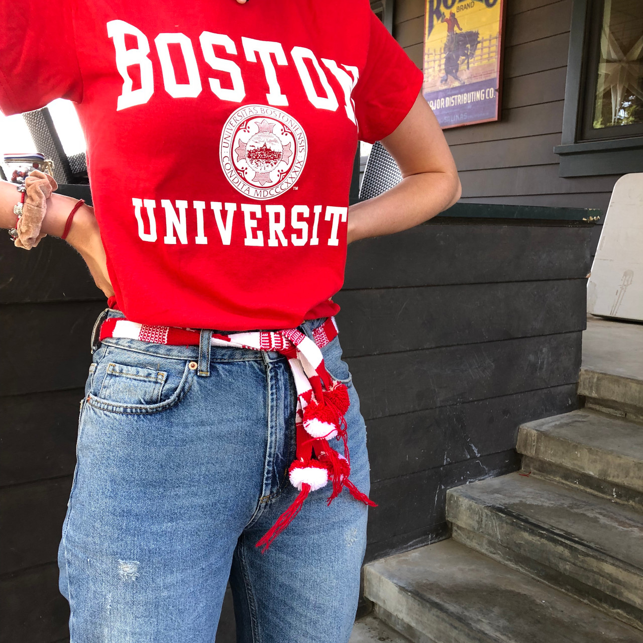 red and with belt