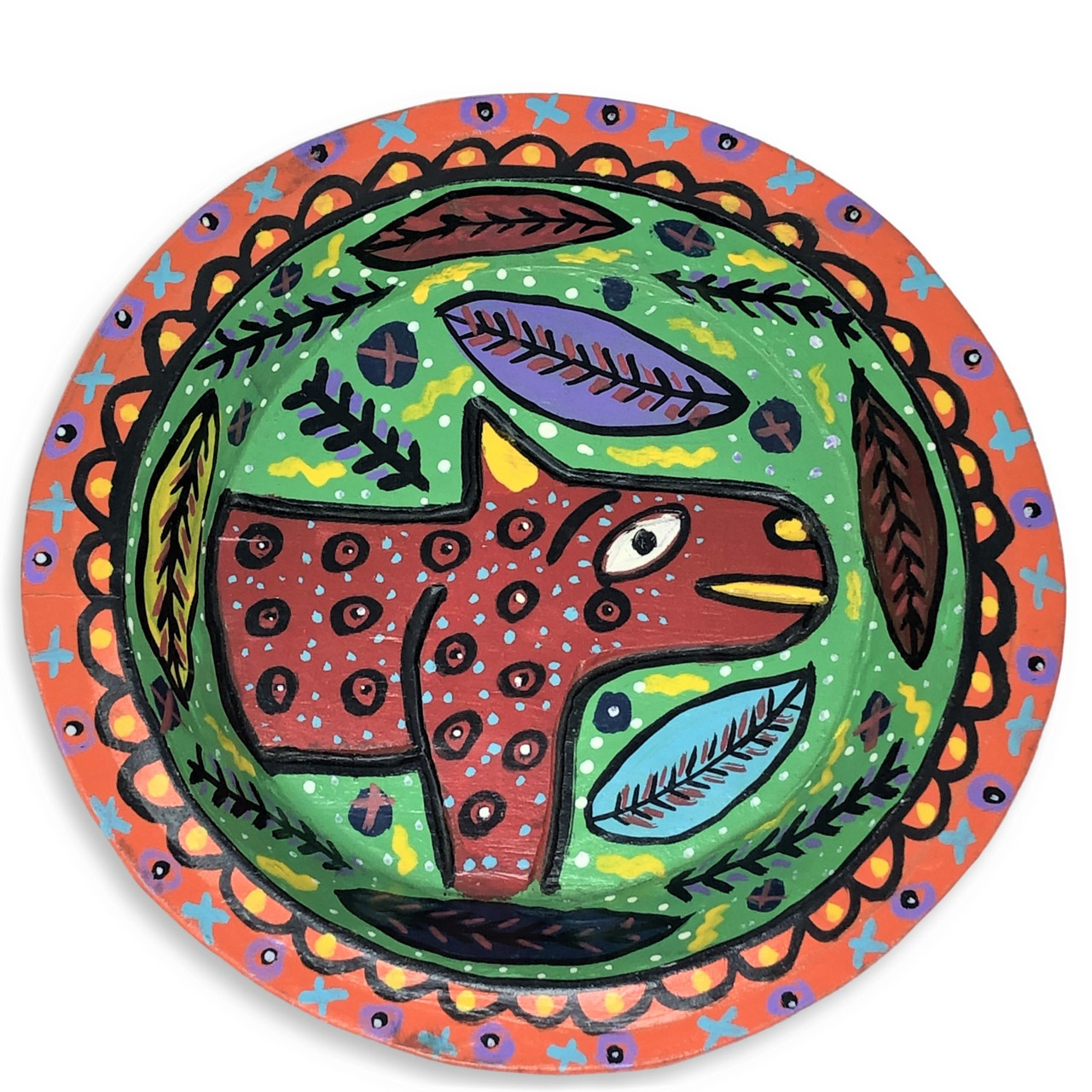 Whimsical Guatemalan Bowl, Whimsical Home Decor, Handpainted Wooden Bowl, Handpainted Guatemalan Folk Art 