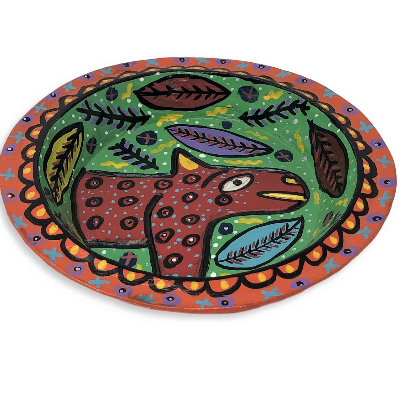 Hand Carved Hand Painted Guatemalan Bowl, Whimsical Home Decor, Maximalist Home Decor