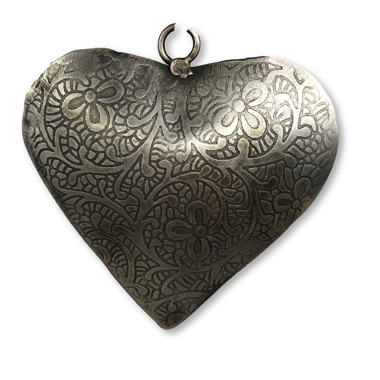 Hand Etched Tin Heart 4" x 3 1/4" x 3/4"