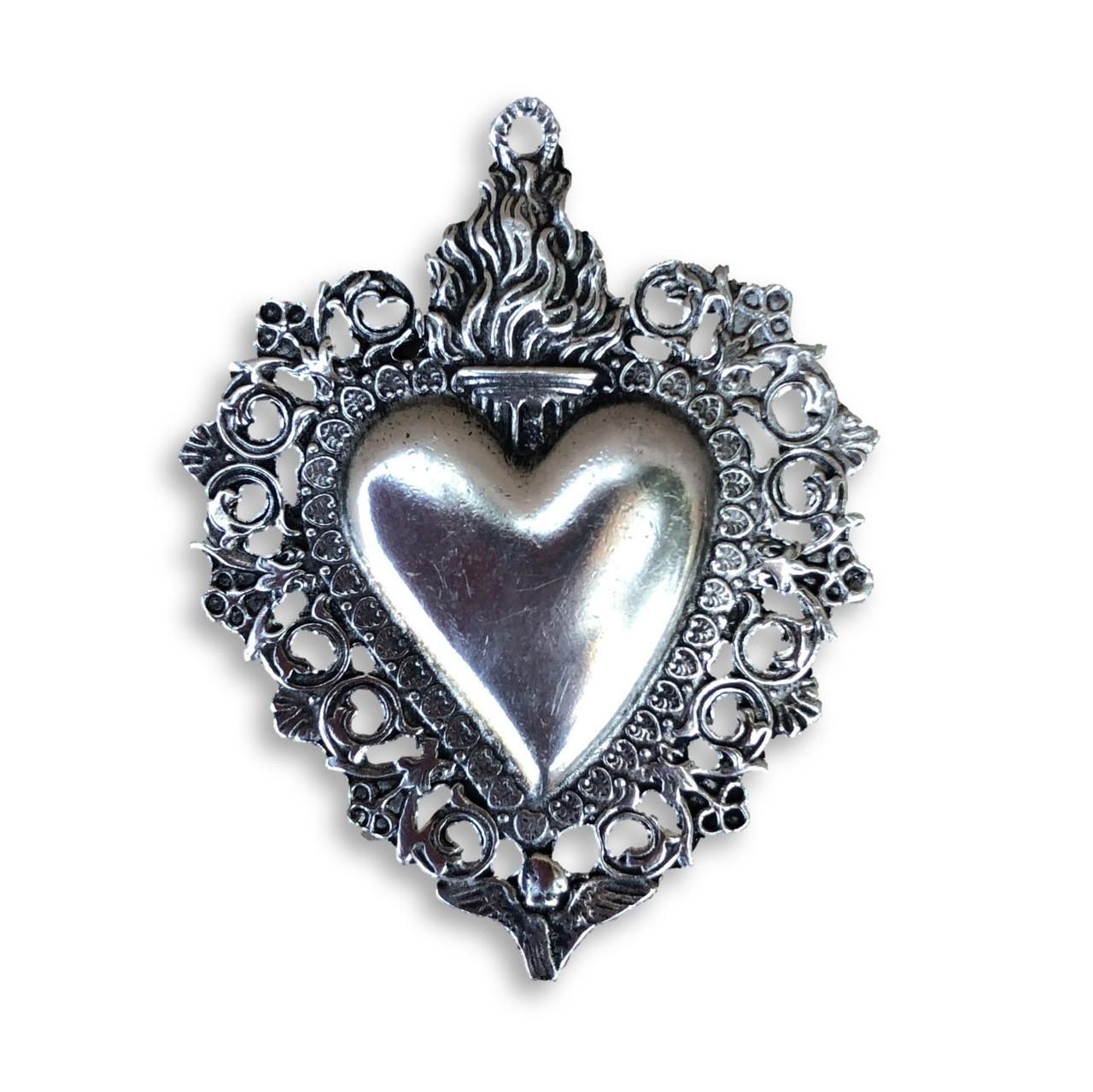 Pewter Ornate Sacred Heart  3" x  3 1/2"