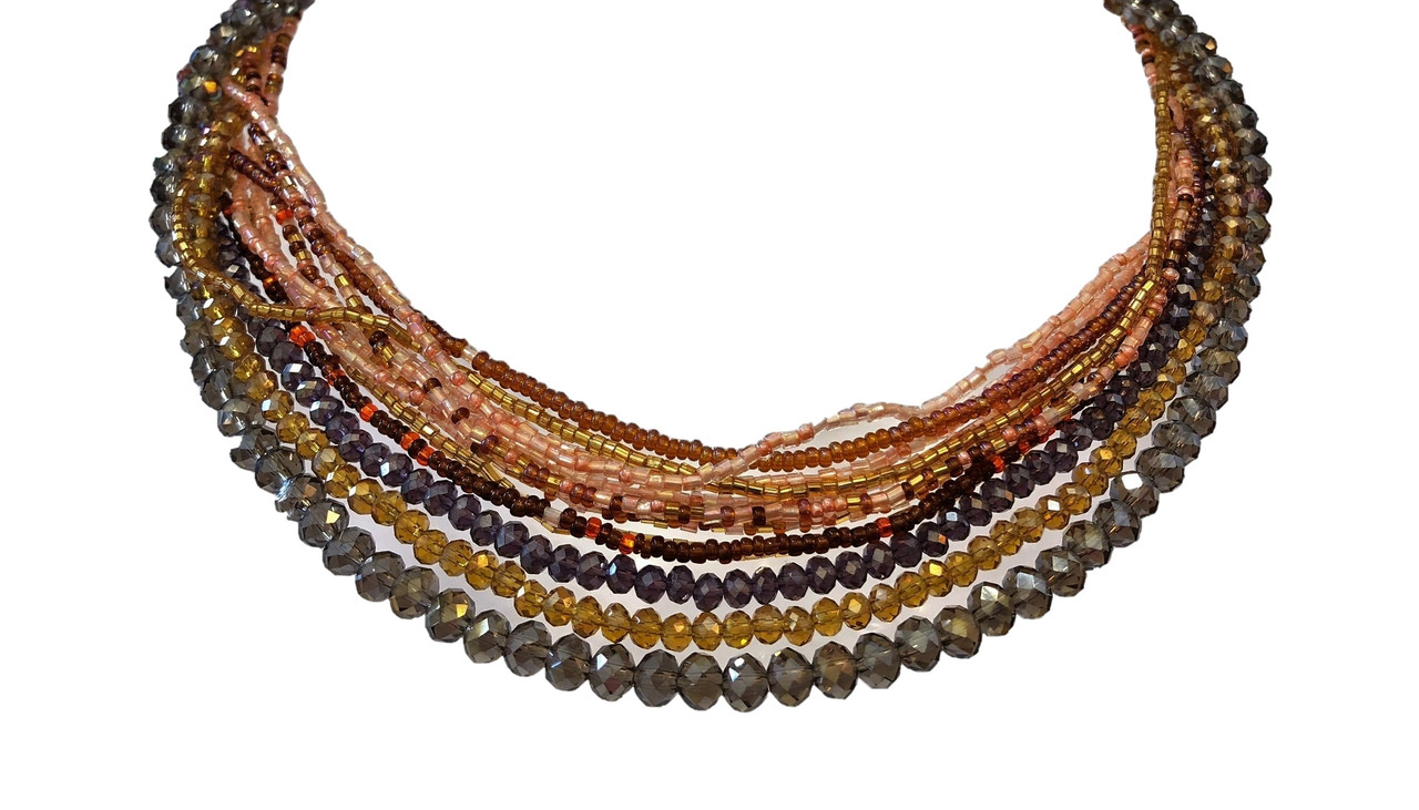 Mayan Arts Multi Strand Beaded Necklace, Multi Color, Gold Tones, Sparkly Beads, Women Necklaces, Jewelry, Magnetic Clasps, 19.5 Inches Long
