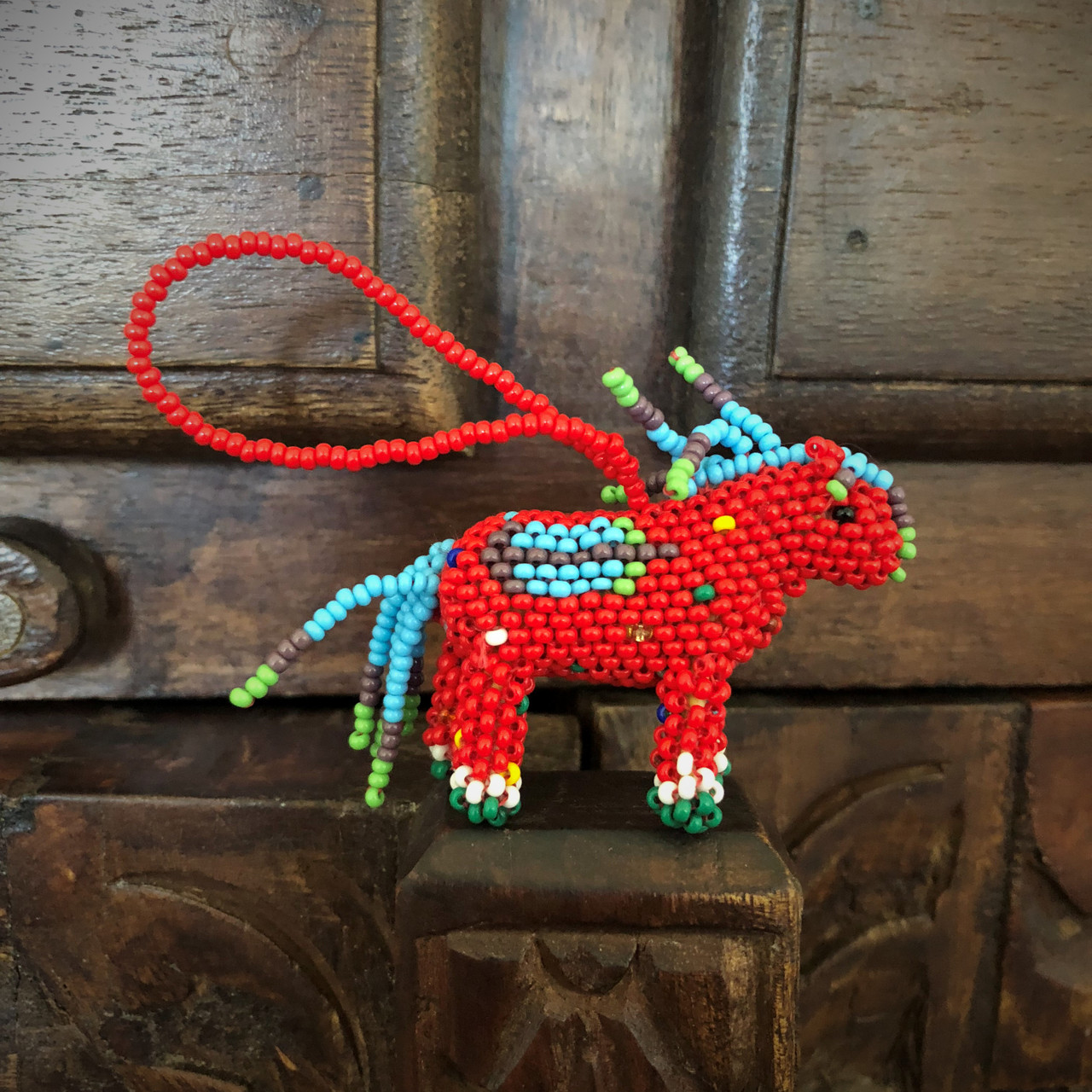 Mini Beaded Horse Red, Novelty Christmas Tree Ornaments, Holiday Decoration, Handmade in Guatemala