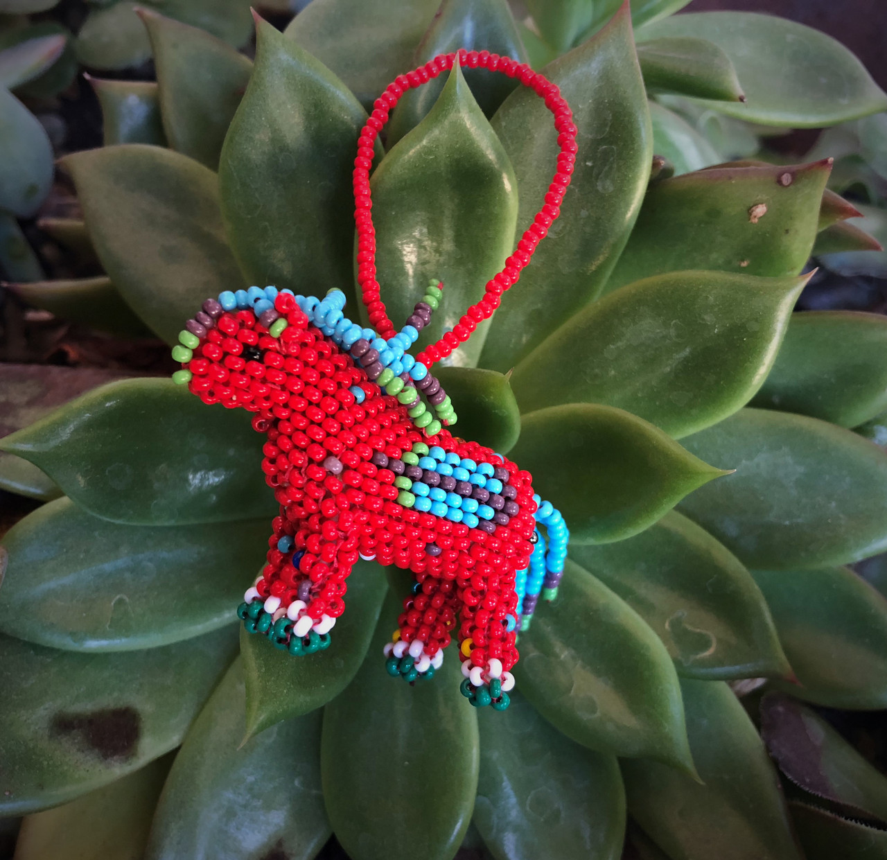 Mini Beaded Horse Red, Novelty Christmas Tree Ornaments, Holiday Decoration, Handmade in Guatemala