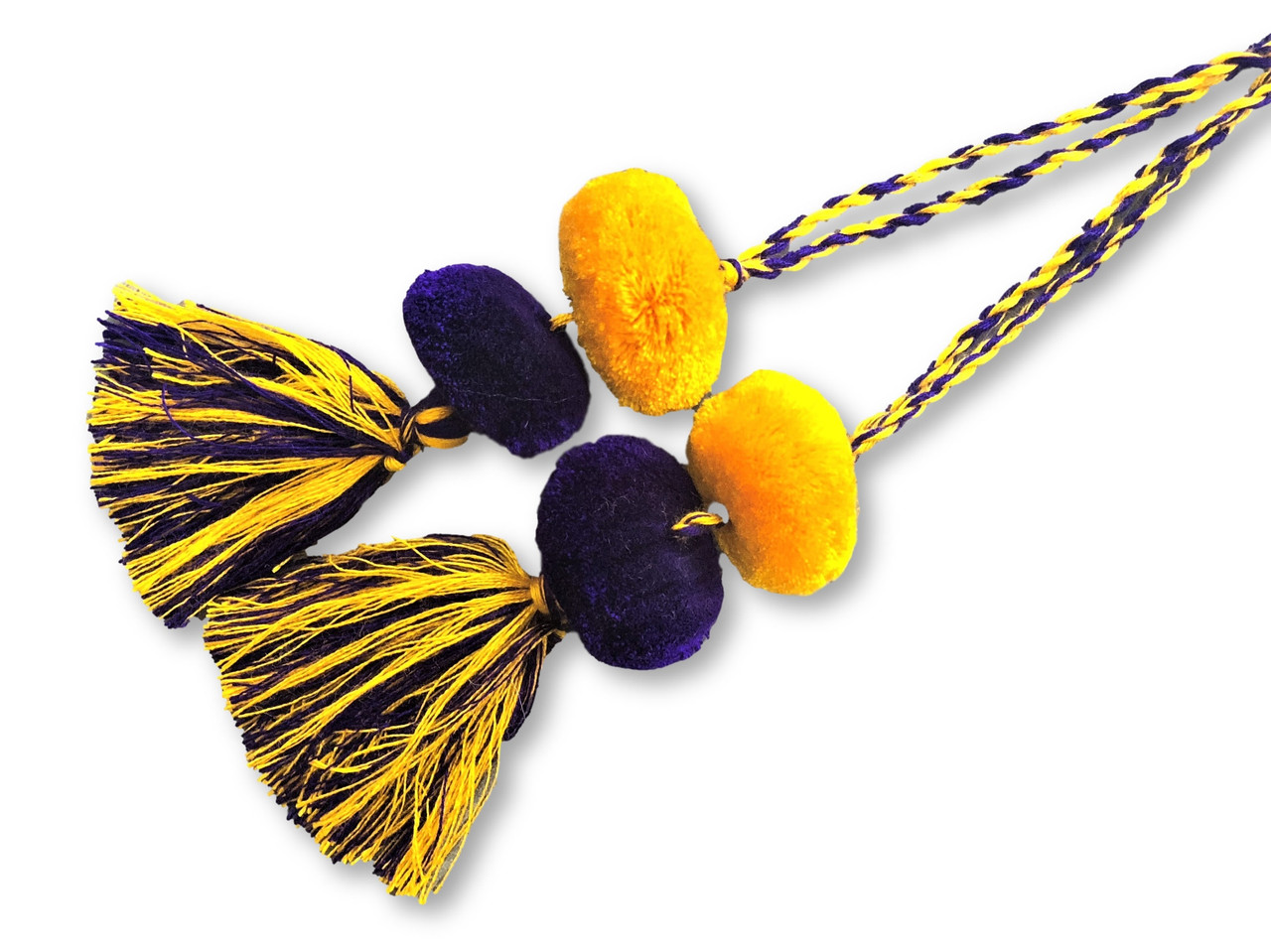 Tassels with Pom Poms, Purple and Yellow Marble Design,Team School Colors, Home Decor, Gift Tag, Decorative Small Handmade Pom Poms, Fair Trade Guatemala