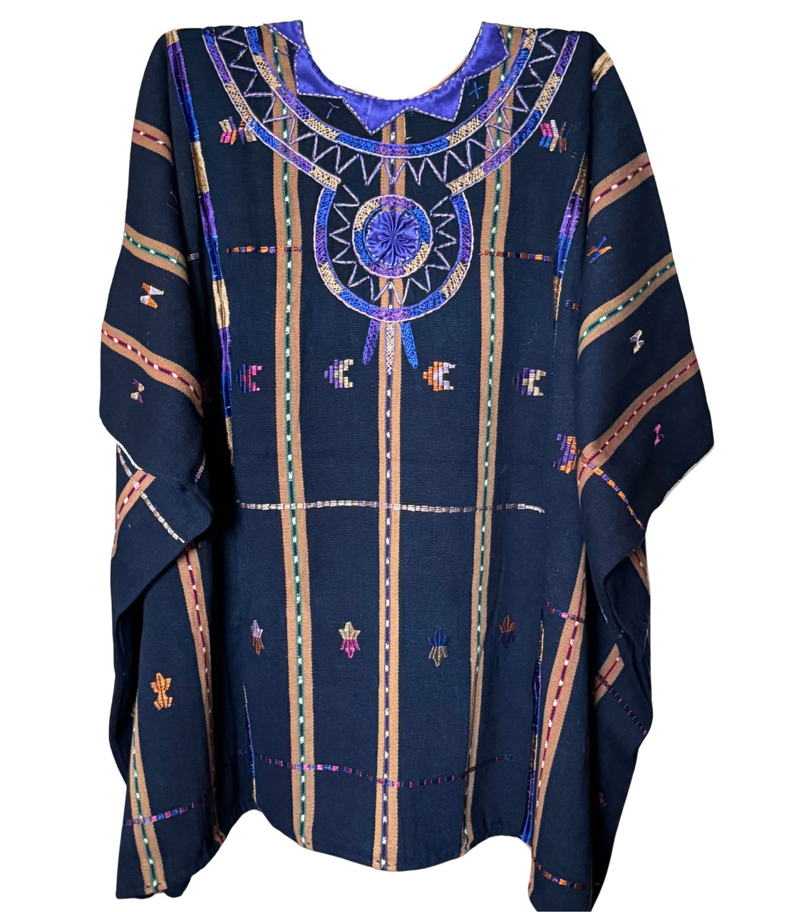 Sololá huipil, Guatemalan textile, ceremonial huipil, Mayan weaving, vintage huipil, ixcaco cotton, indigo dye, natural brown cotton, traditional textile, handwoven