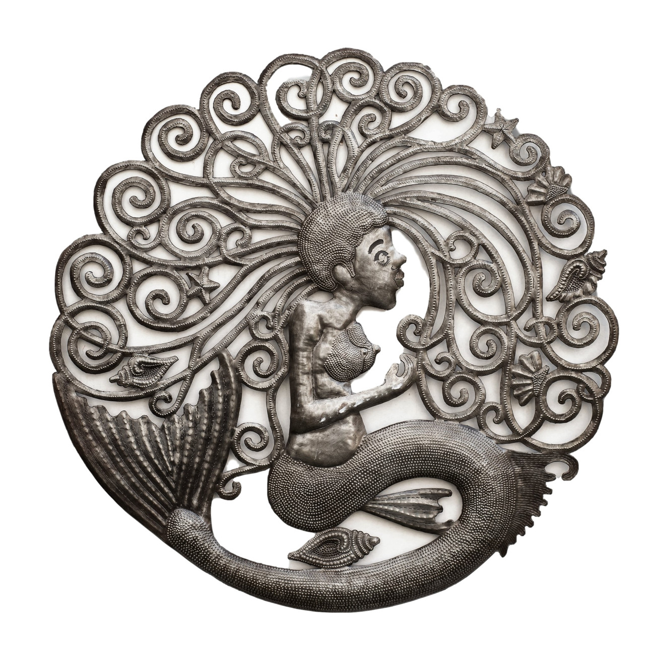 Mermaid Fish Wall Art, Beach Home Decoration, Beautiful Nautical Spring Collection, Handmade in Haiti, 23 X 23.5 Inches Mermaid Fish Wall Art, Beach Home Decoration, Beautiful Nautical Spring Collection, Handmade in Haiti, 23 X 23.5 Inches
