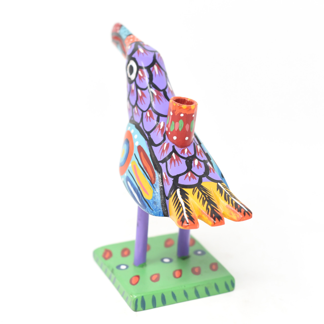 Toucan Candle Holder, Colorful, Carved Wood, Wooden Art Handcrafted in Guatemala, One-of-a-Kind Art, 8.5" x 6.5" x 4"