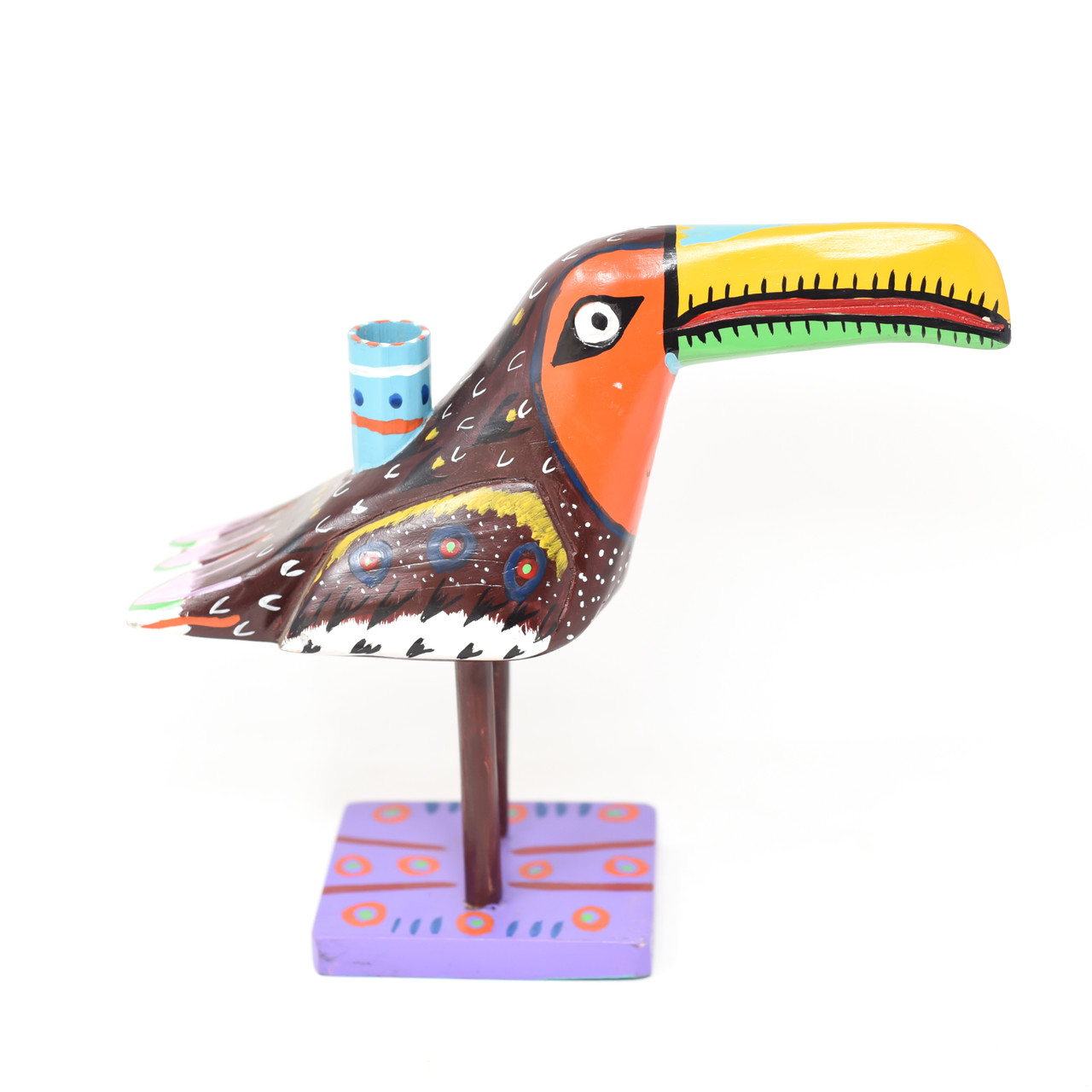 Toucan Candle Holder, Colorful, Carved Wood, Wooden Art Handcrafted in Guatemala, One-of-a-Kind Art, 12" x 9.5" x 4"