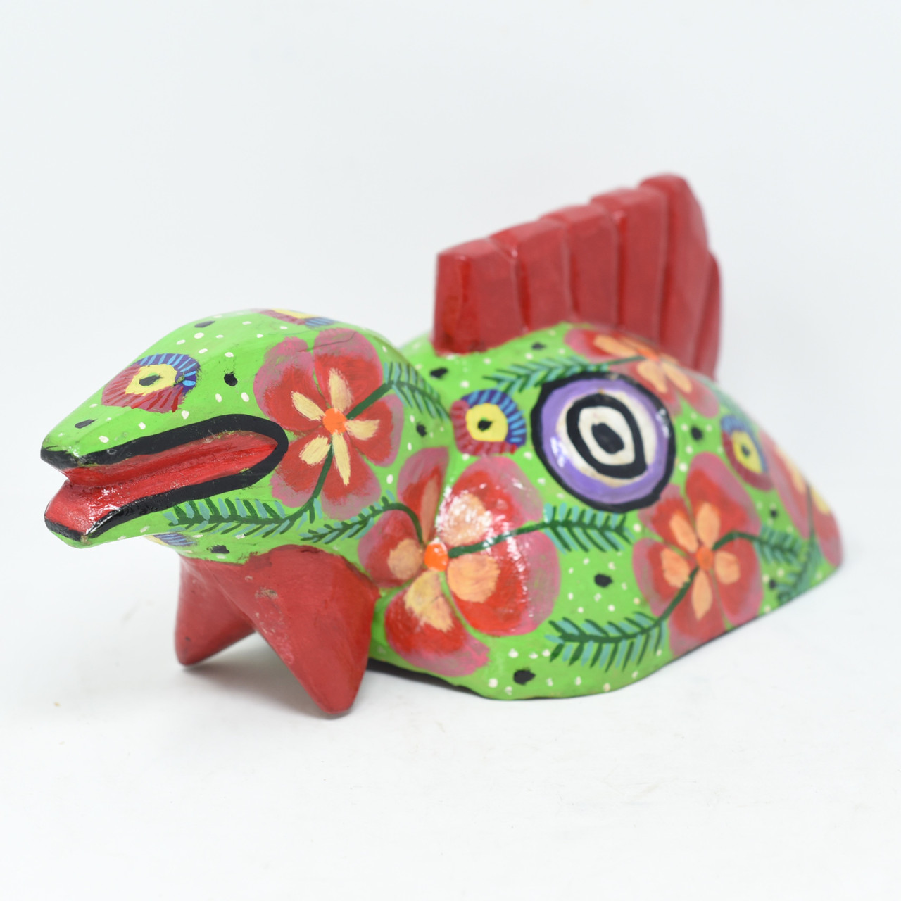 Colorful Green Rooster, Whimsical Dance Mask, Hand Carved Wood Guatemala 13" x 6.5" x 5"