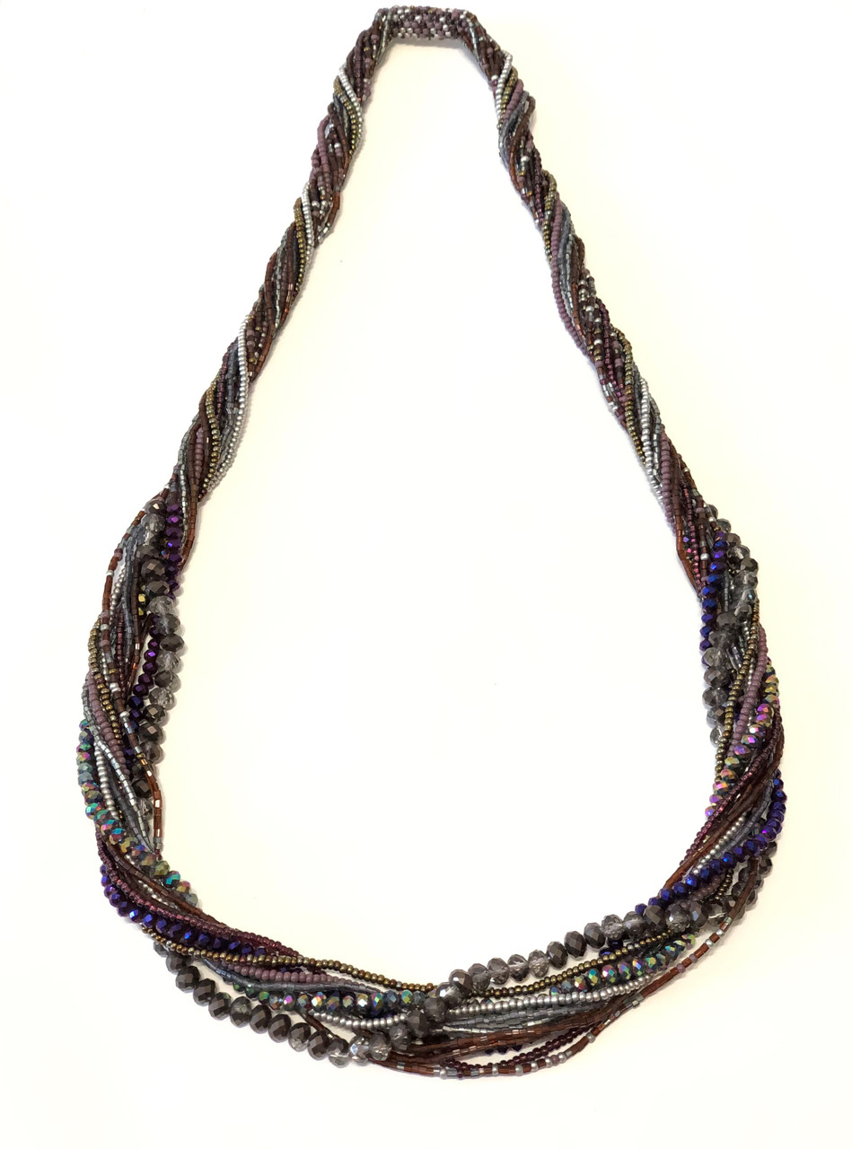 Handmade Beaded Necklace, Silver, Purple, and Blue, Long, Women's Jewelry, Gift for Her, Multi-Strand Statement Necklace, Dressy and Casual