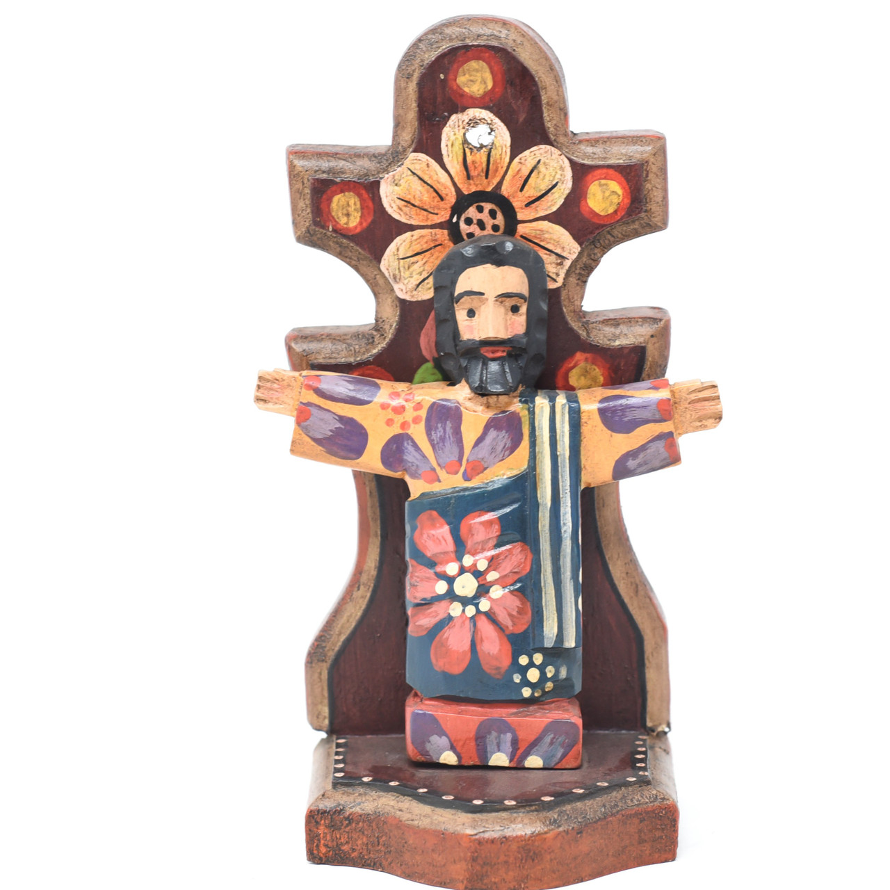 Jesus,  On a Hand Carved Red Alter, Guatemala, 7.5" x 3.5" x 3"