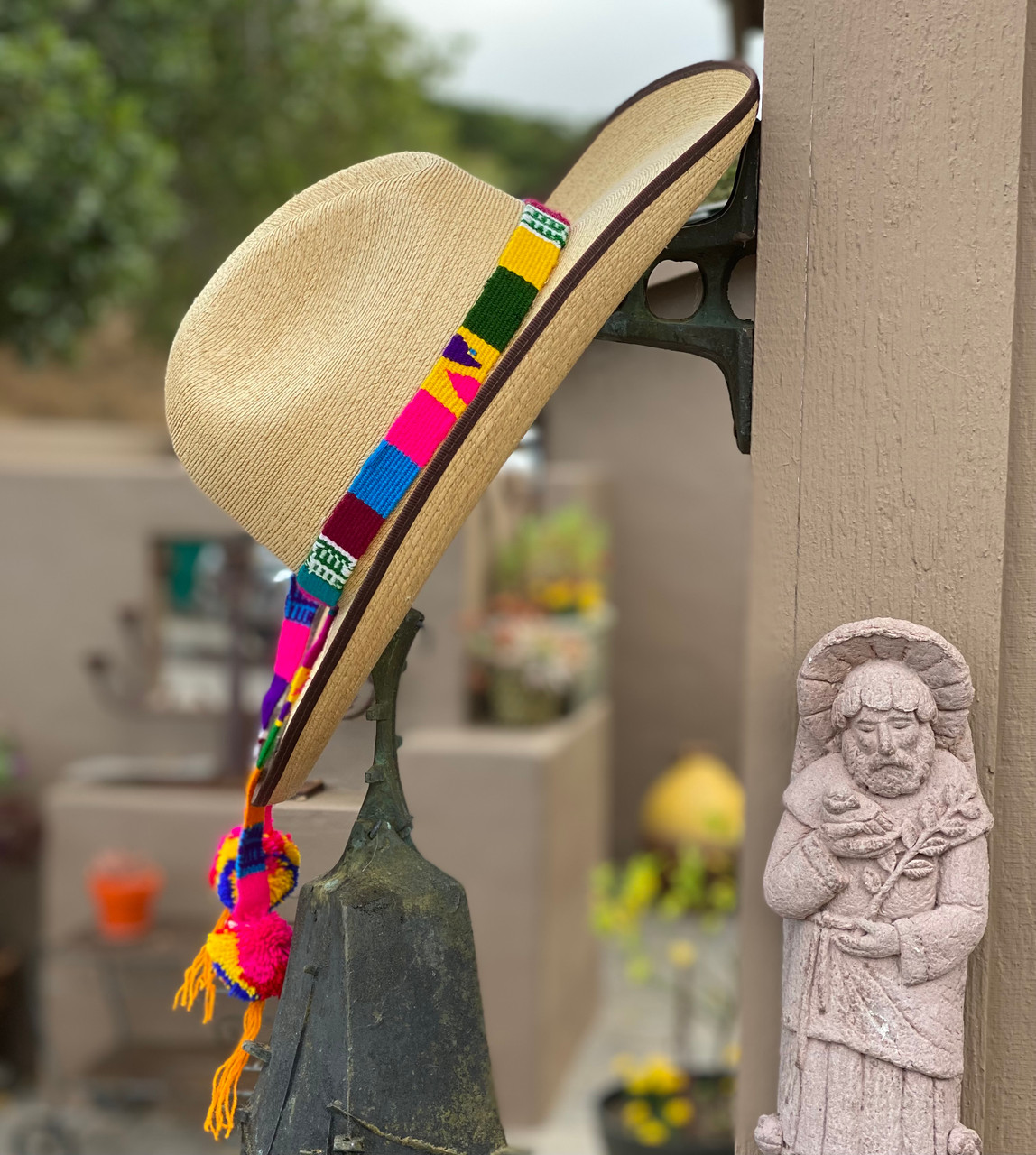 Belt Strap with Medium Pom Poms, Hat Band, Hatbands, Handwoven Embroidered Belts, Wrap Around Tie, Ethnic Patterns, Spirit Wear Colors, Graduation Sash, Tassel, Guatemala (Multi-Color)