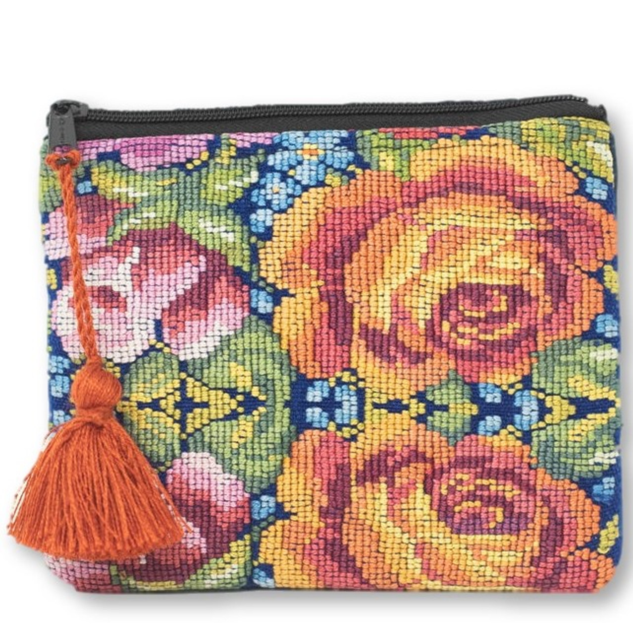 Upcycled Hand Woven Zip Purse from Guatemala, Made from a Traditional Blouse "Huipil" and Skirt "Corte" 7.5" x 5.5" with Tassel