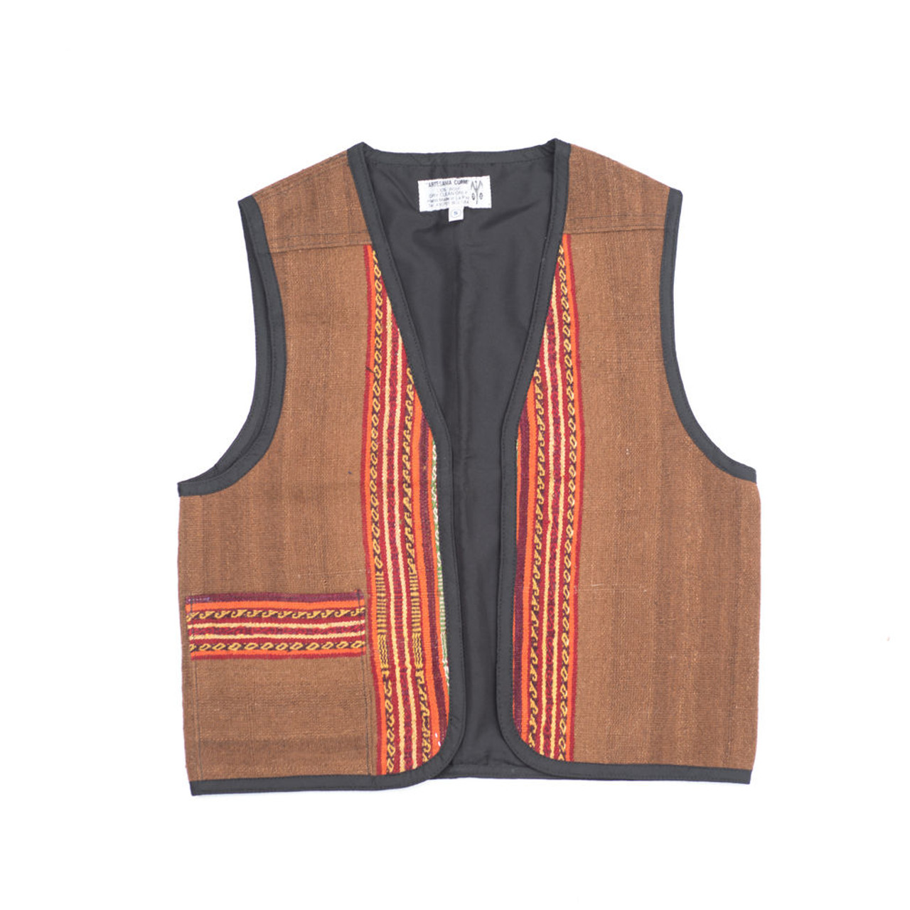 South American Vest, Unisex Bolivian Vest made from Traditional Antique Manta Size Small