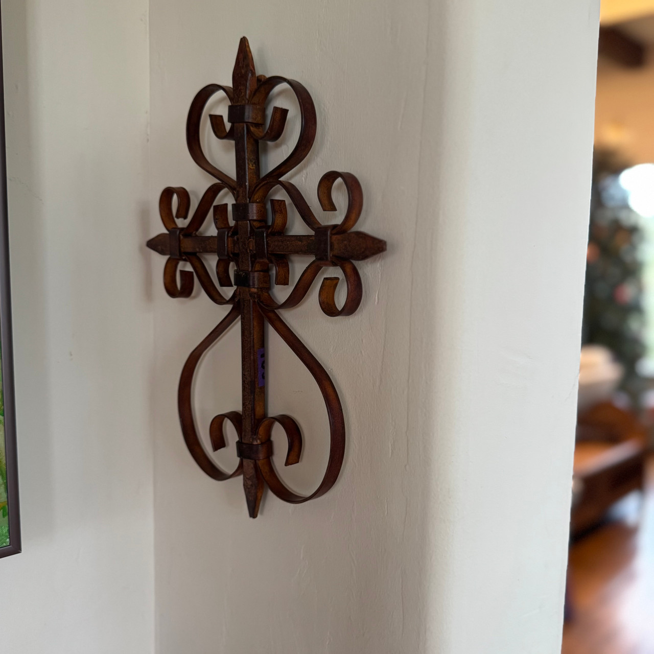 Mexican iron cross, hand forged metal cross, spiral iron cross, rustic wall cross