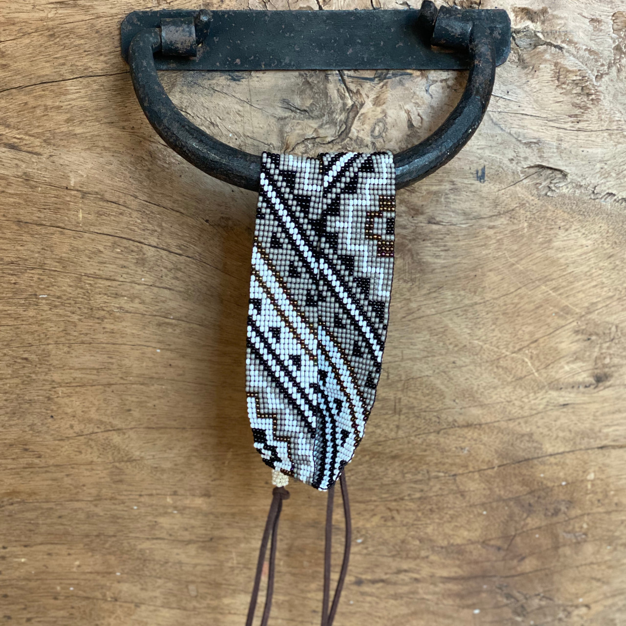 Beaded Western Style Hat Band, 1 Inch Wide Hatband, Hat Accessory, Leather Ties, Mayan Design, Handmade in Guatemala, Hatband 41