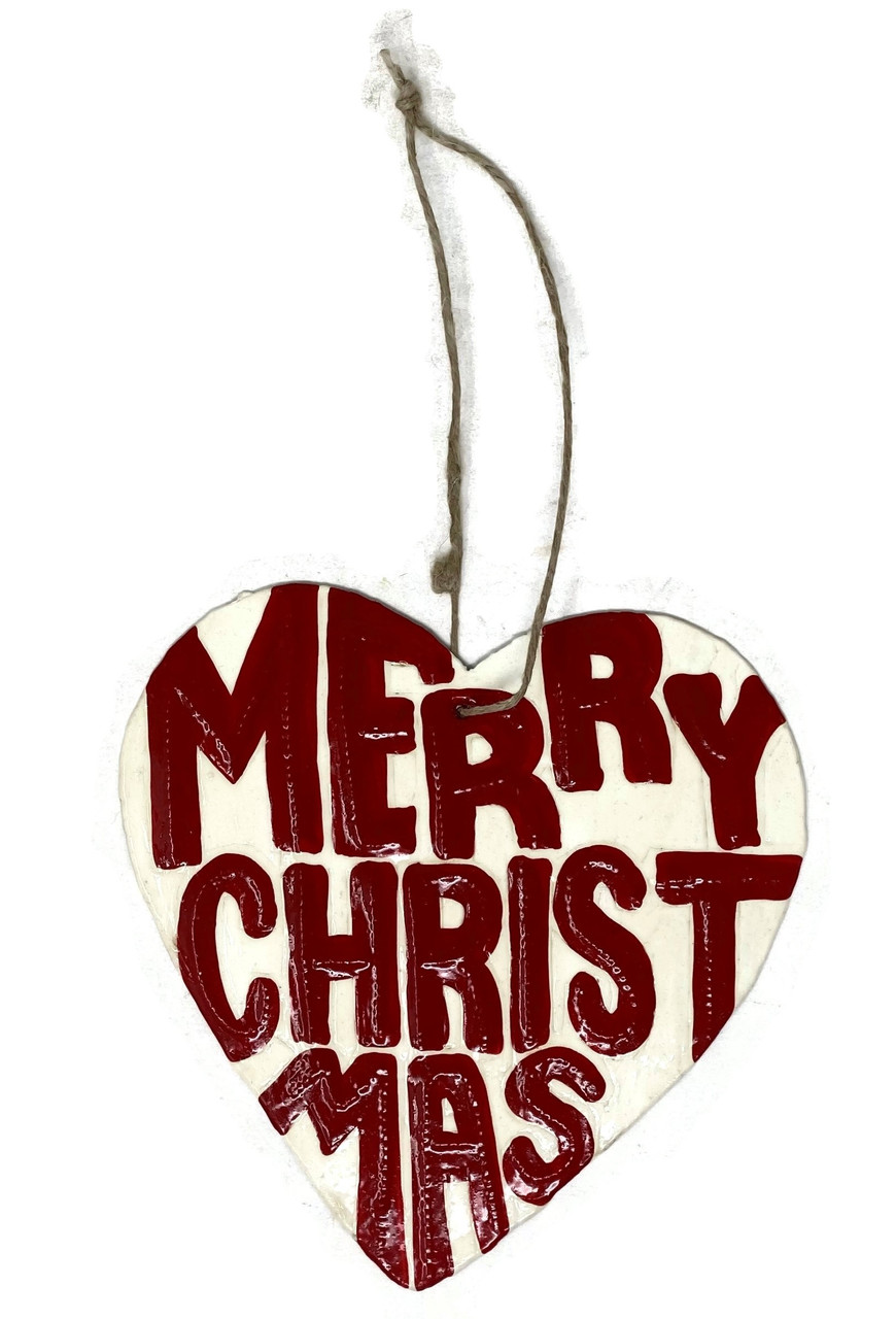 Christmas Ornaments, Merry Christmas, Hand Painted Heart Shaped Ornament, Decorative Haitian Artwork 4.25 x 4.5 Inches Christmas Ornaments, Merry Christmas, Hand Painted Heart Shaped Ornament, Decorative Haitian Artwork 4.25 x 4.5 Inches