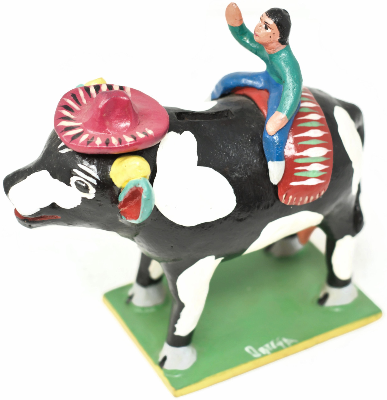 Cow Piggy Bank, One of a Kind, Handmade in Mexico, Ortega Family, 9" x 8.5" x 3" (Ortega 86)