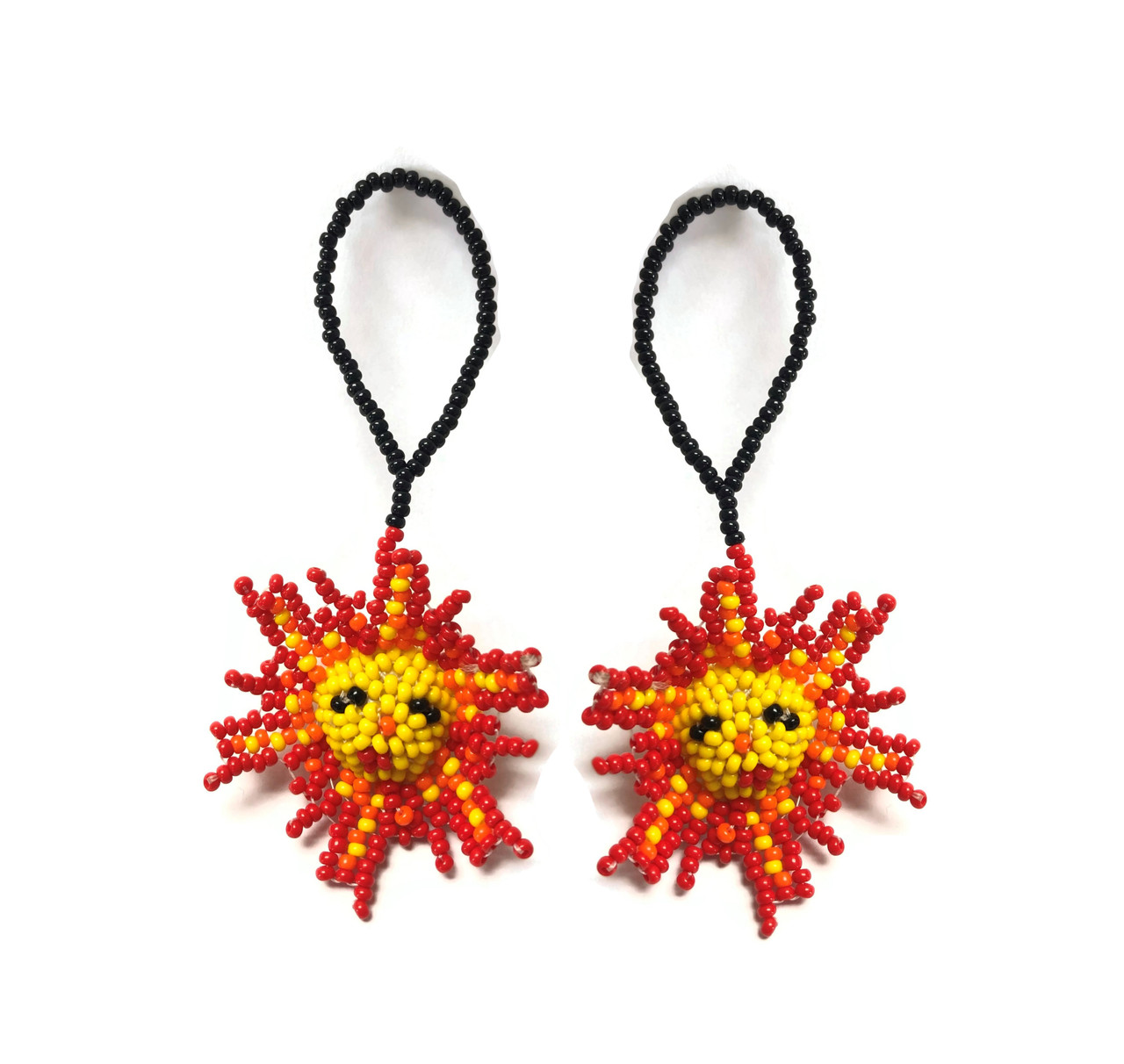 Mini Sun, Beaded Ornamental Figurine, Beaded Sunburst, Smiling Sun, Holiday Decoration, Handmade  1.5 Inches Key Chain, Key Ring