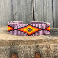 Hand Woven Southwestern Style Bracelets, Beaded Bracelet, Casual Jewelry, Purple and Orange Seed Beads, Stack .75 x 7.25 Inches