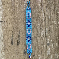 Handmade Beaded Bracelet, Western Look, Casual Jewelry, Stack Bracelets, Blue, White, and Pink Seed Beads, Friendship .75 x 7.25 Inches