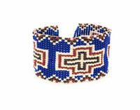 Blue Cross Beaded Wristband Bracelet, Handcrafted, Casual Bracelets, Loom, Jewelry, Multicolored Seed Beads…