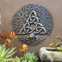 Celtic Knot Symbol, Family Art, Tree of Life Decor, Small 11", Handmade from Recycled Steel Barrels, Spring Garden Gift