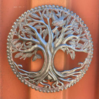 Small Boho Decor Tree of Life, Display Indoor or Outdoor, Wall Sculptures, Handmade in Haiti, 11.5 Inches Round