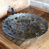 Large Metal Bowl, Plate, Fall Festive Decor, Table Top, Rustic, Handmade in Haiti 