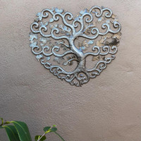 Sacred Heart Wall Decor, Outdoor Artwork, Family Tree with Curly Roots, Metal Haitian Wall Hanging Decor 17 Inches