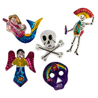 Hand Cut Oaxacan Tin Ornaments, Skeleton Tin Ornaments, Angel Tin Ornaments 