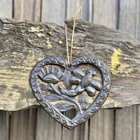 Heart Ornament with a Flower and Dragonfly Cut Out, 4.5 x 4.5 Inches, Handcrafted in Haiti, Decorative Christmas Ornaments