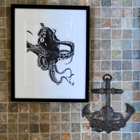 Anchor and Octopus Wall Hanging, Nautical Theme 14"x12"